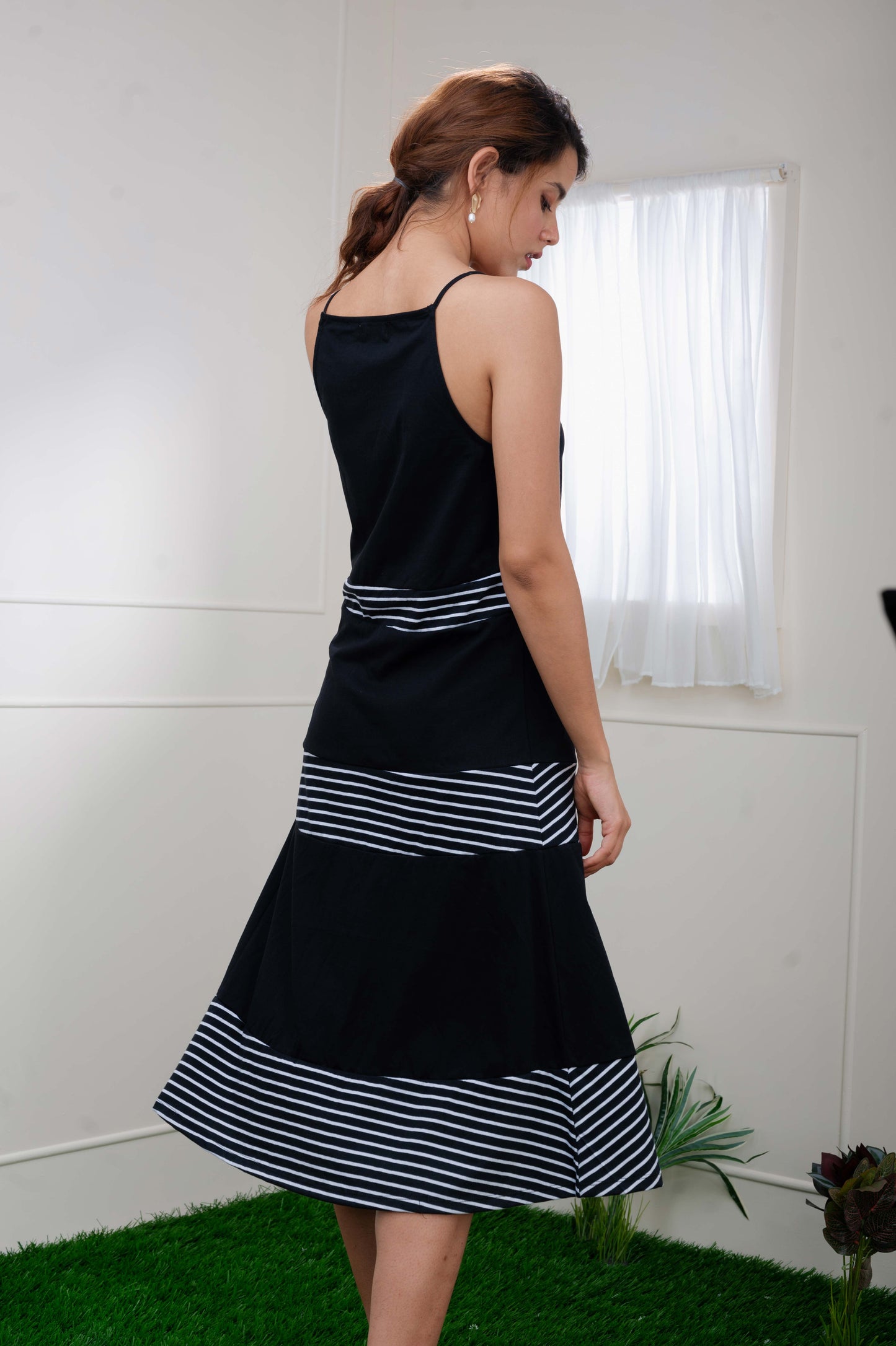 Stripe Inlay Jersey Knit Dress
