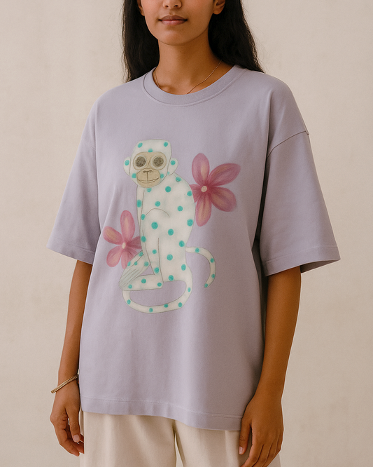 Monkey Print Terry Oversized Tshirt