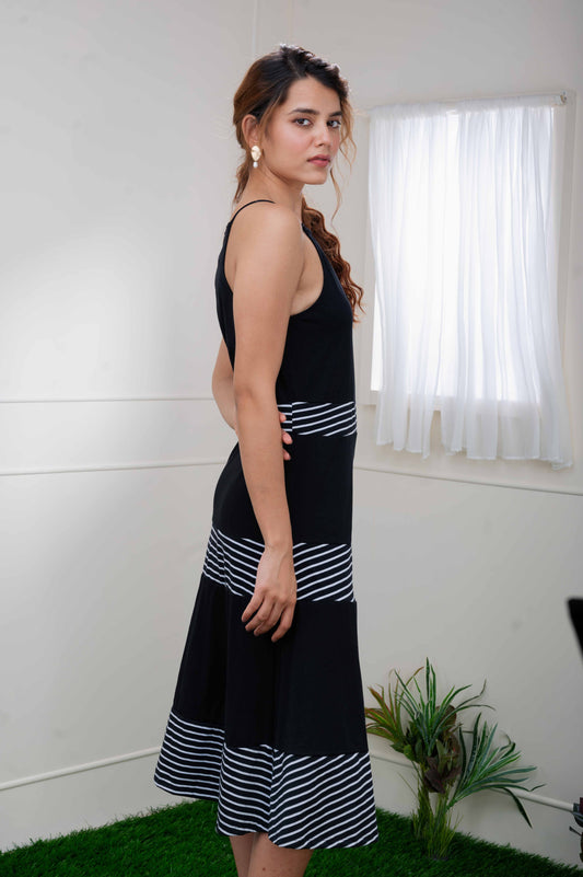 Stripe Inlay Jersey Knit Dress